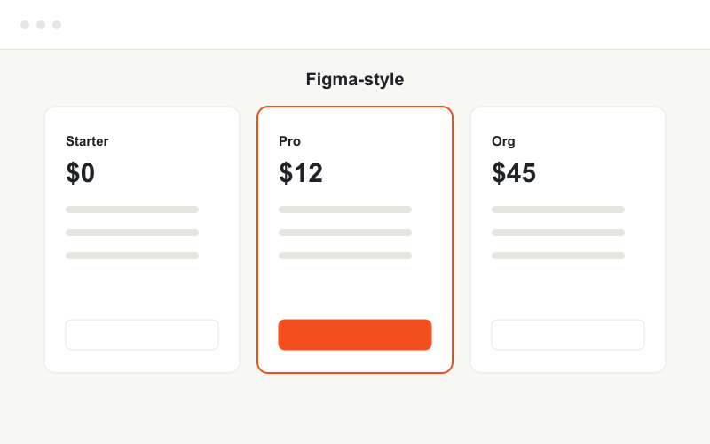 A pricing page with starter, pro, and organization plans