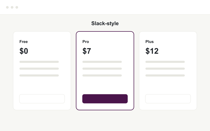 A communication tool pricing page with three plans